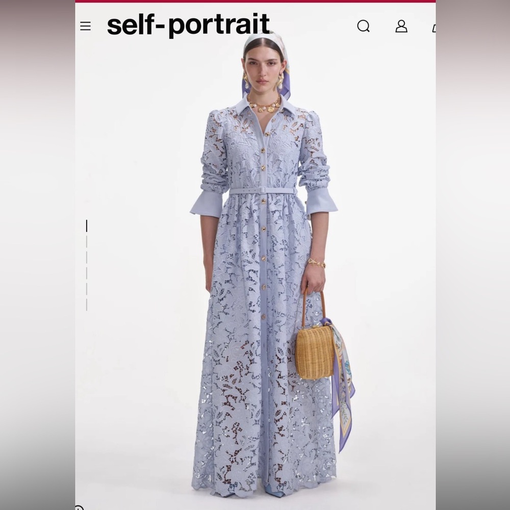 Self-Portrait Sky Blue Lace Maxi Dress